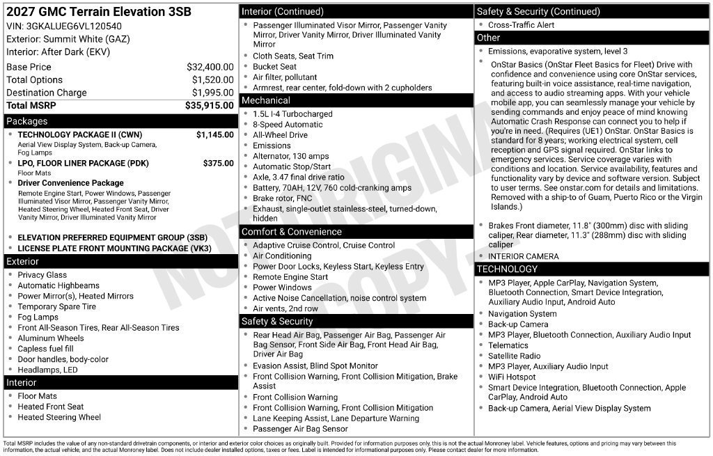 New 2027 GMC Terrain Elevation w/ Technology Package II AWD/4WD image 4
