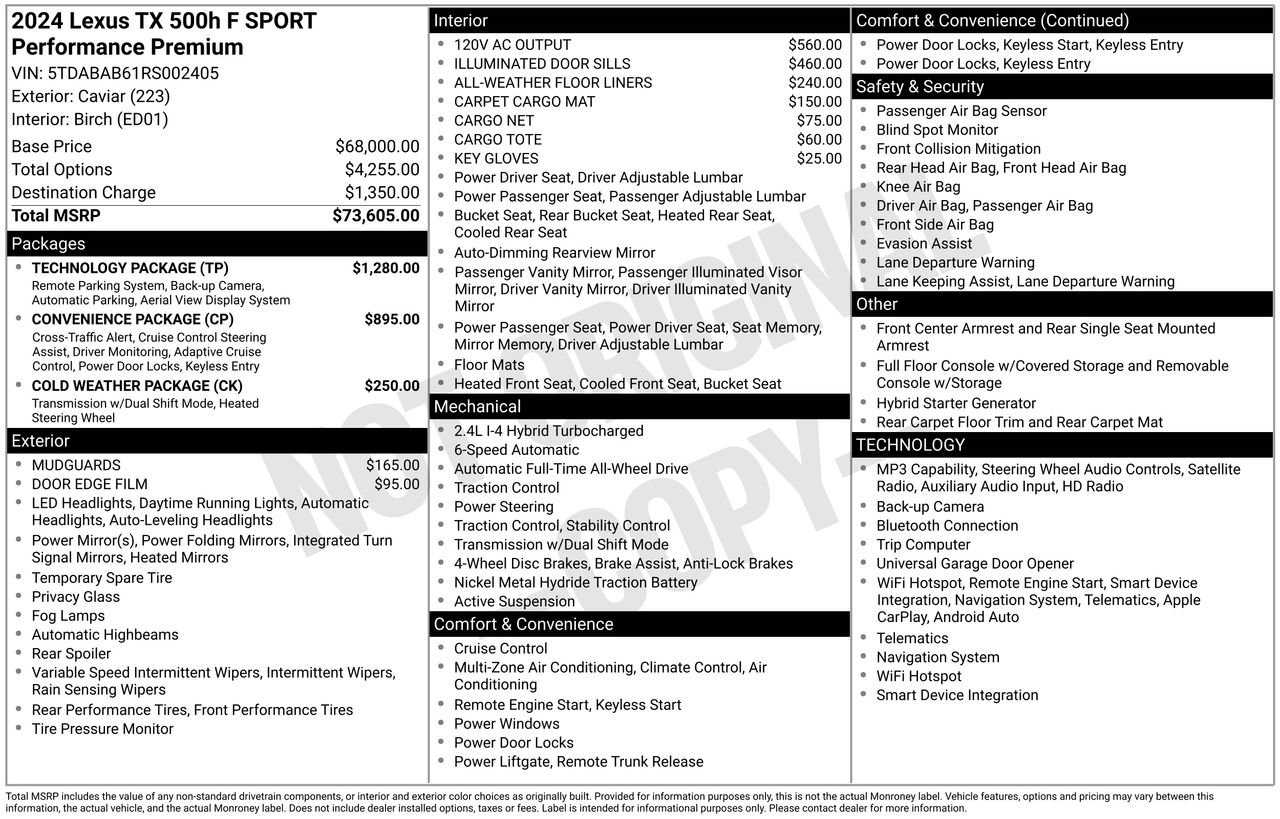 Used 2024 Lexus TX 500h AWD w/ Technology Package image 32