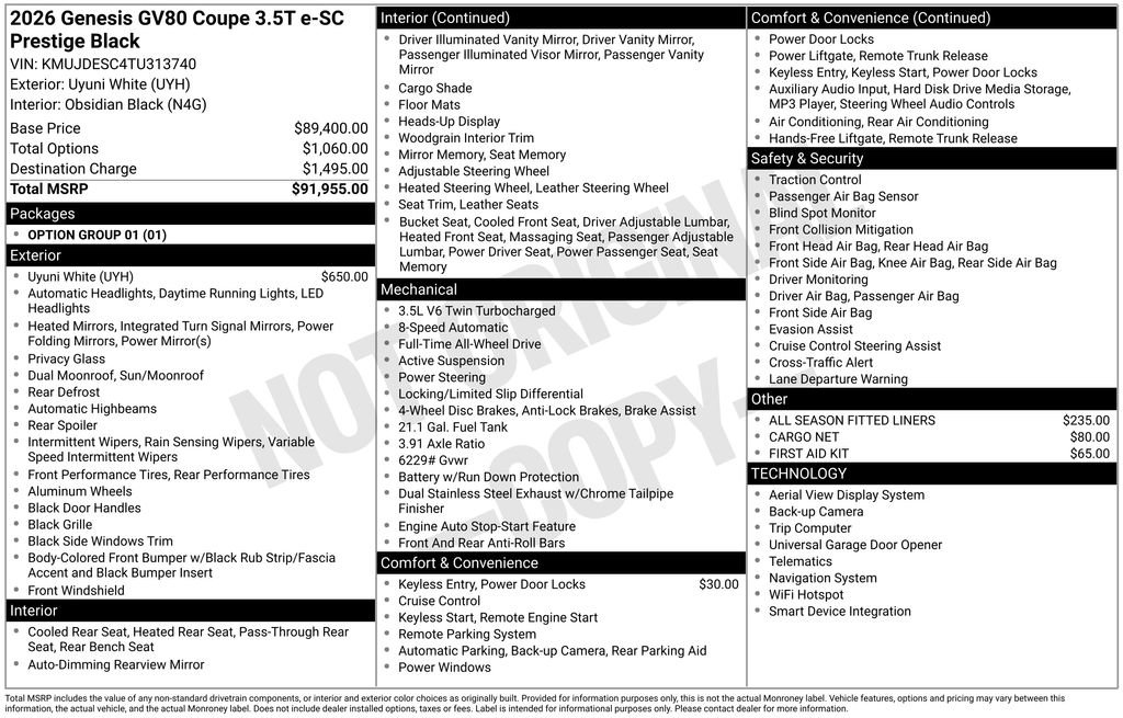 New 2026 Genesis GV80 3.5T Prestige image 3