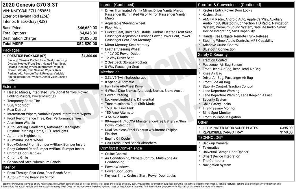 Used 2020 Genesis G70 3.3T w/ Prestige Package image 14