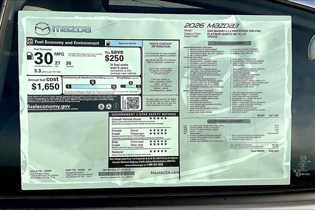 New 2026 MAZDA MAZDA3 2.5 S Sedan w/ Preferred Pkg image 14