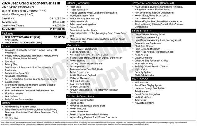 Certified 2024 Jeep Grand Wagoneer Series III w/ Rear Seat Video Group 1 AWD/4WD image 3