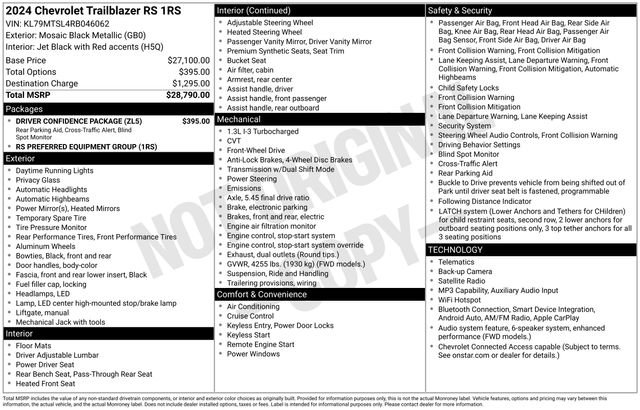 Used 2024 Chevrolet TrailBlazer RS w/ Driver Confidence Package FWD image 2