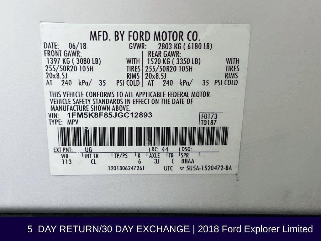 Used 2018 Ford Explorer Limited w/ Equipment Group 301A AWD/4WD image 38