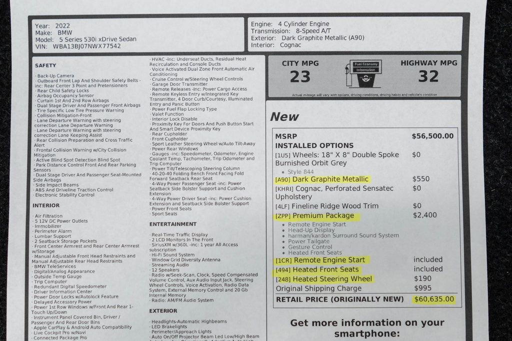 Used 2022 BMW 530i xDrive w/ Premium Package image 55