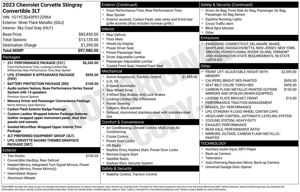 Used 2023 Chevrolet Corvette Stingray Premium Conv w/ Z51 Performance Package image 7