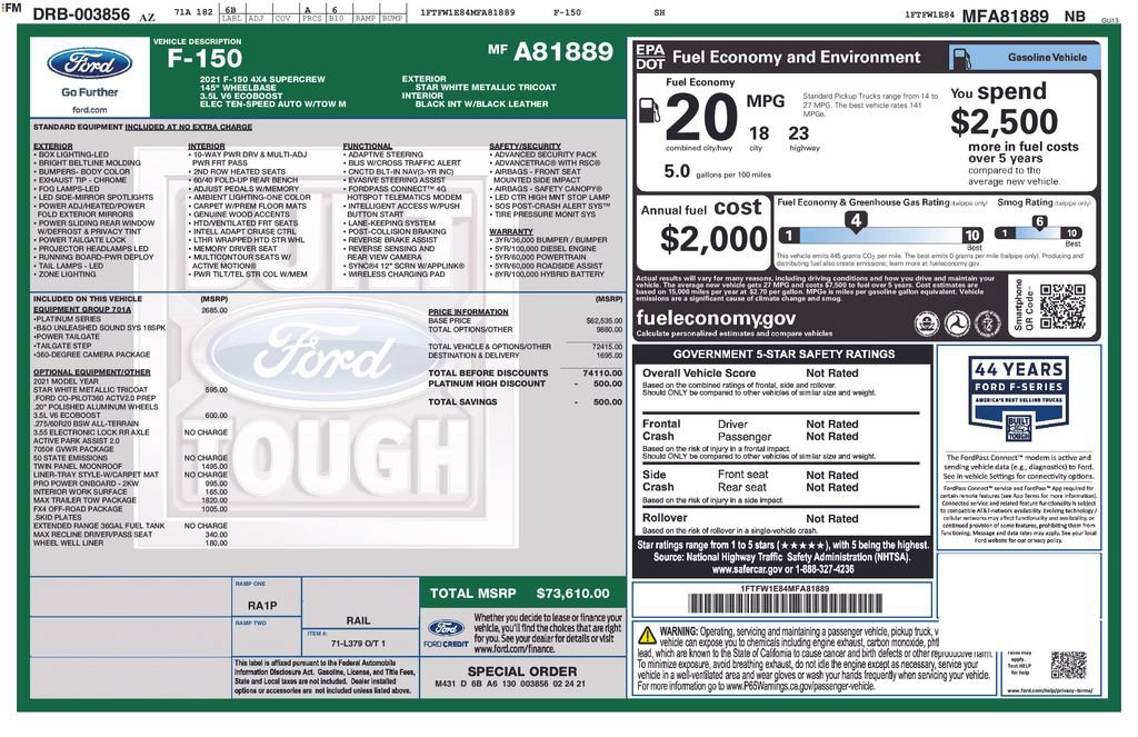 Used 2021 Ford F150 Platinum w/ Equipment Group 701A High AWD/4WD image 7
