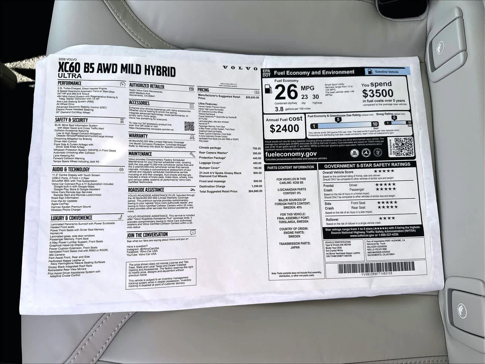 New 2026 Volvo XC60 B5 Ultra w/ Climate Package AWD/4WD image 37