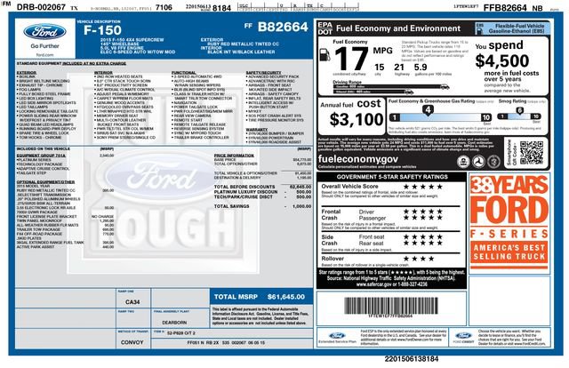 Used 2015 Ford F150 Platinum w/ Equipment Group 701A Luxury AWD/4WD image 31