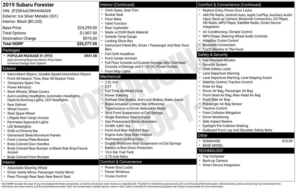 Used 2019 Subaru Forester w/ Popular Package #1 image 7