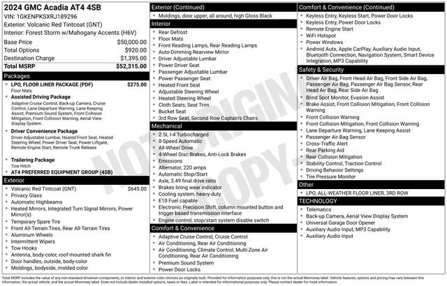 Used 2024 GMC Acadia AT4 w/ LPO, Floor Liner Package image 7