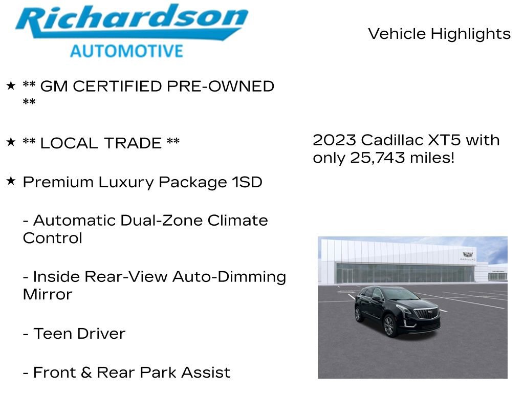 Certified 2023 Cadillac XT5 Premium Luxury w/ LPO, Floor Liner Package AWD/4WD image 12