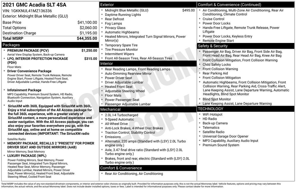 Used 2021 GMC Acadia SLT w/ Premium Package AWD/4WD image 49