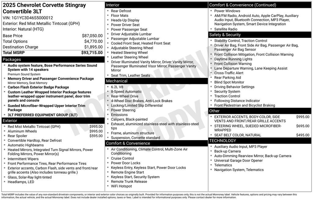 Certified 2025 Chevrolet Corvette Stingray Premium Conv w/ 3LT image 42