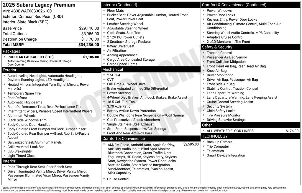 Used 2025 Subaru Legacy Premium w/ Popular Package #1 image 3