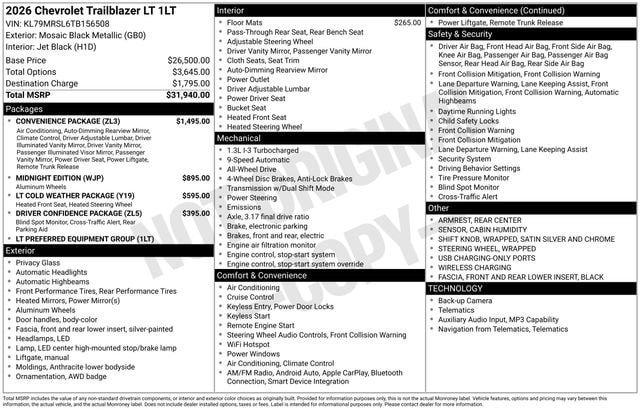 New 2026 Chevrolet TrailBlazer LT w/ Convenience Package AWD/4WD image 1