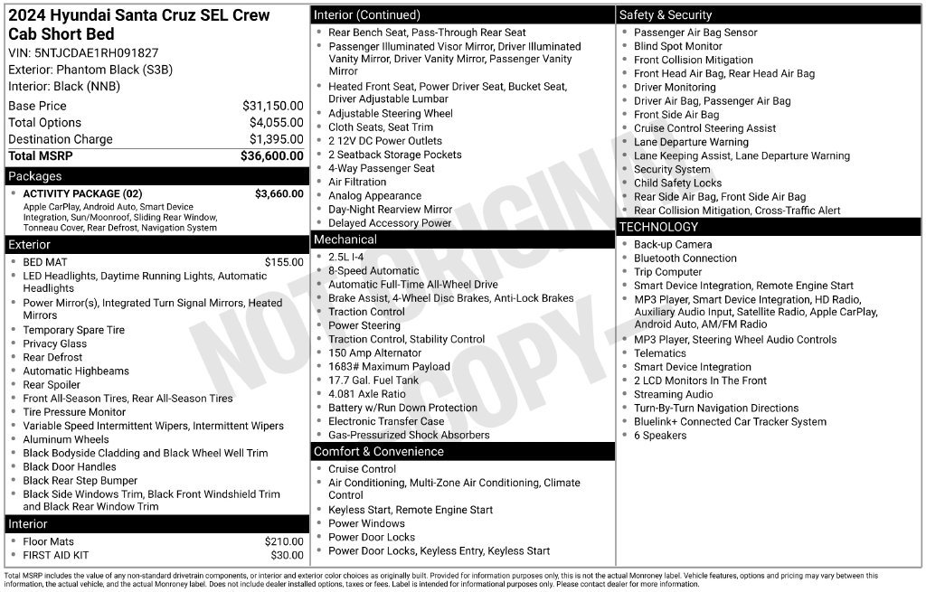 Certified 2024 Hyundai Santa Cruz SEL w/ Activity Package AWD/4WD image 5