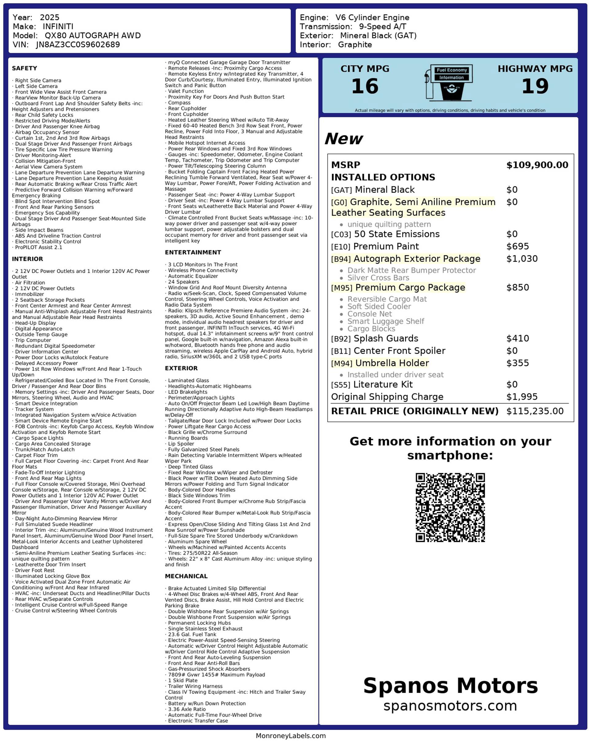 Used 2025 INFINITI QX80 Autograph w/ Autograph Exterior Package image 3