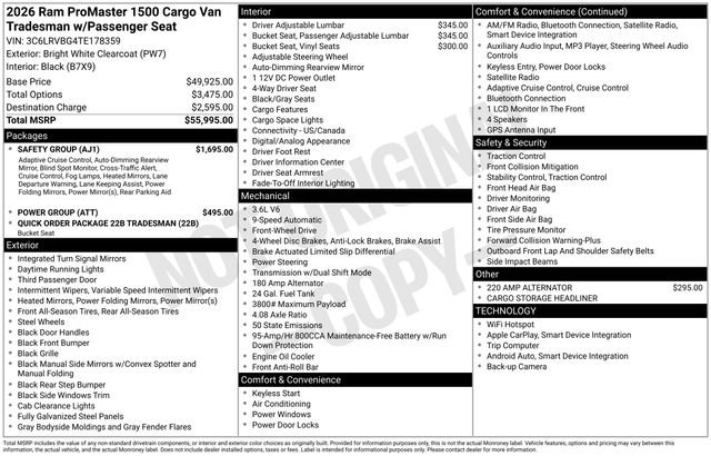 New 2026 RAM ProMaster 1500 w/ Safety Group FWD image 15