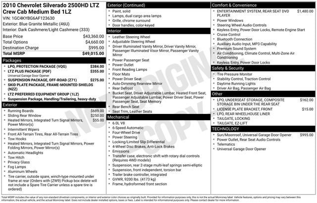 Used 2010 Chevrolet Silverado 2500 LTZ w/ LPO, Protection Package AWD/4WD image 2