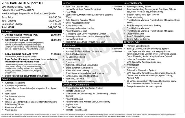 Used 2025 Cadillac CT5 Sport w/ LPO, Red Accent Package