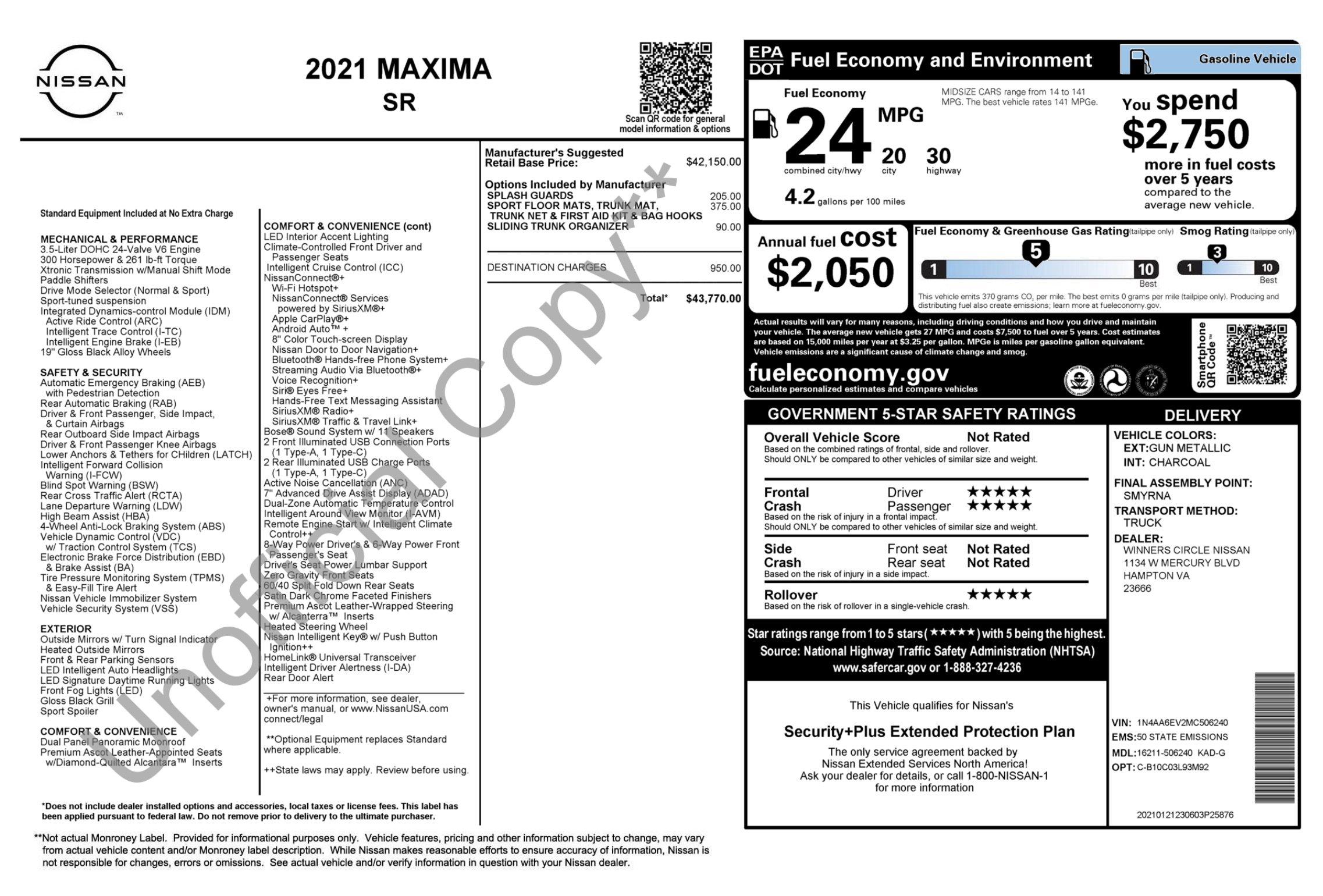 Used 2021 Nissan Maxima SR w/ Sport Mat Group FWD image 2