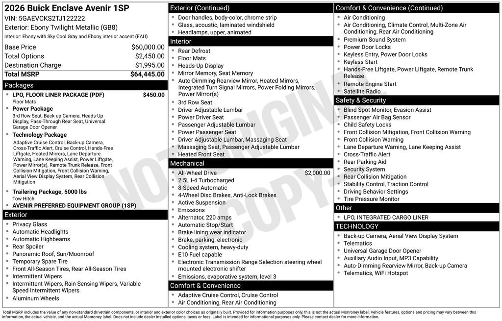 New 2026 Buick Enclave Avenir w/ LPO, Floor Liner Package image 49