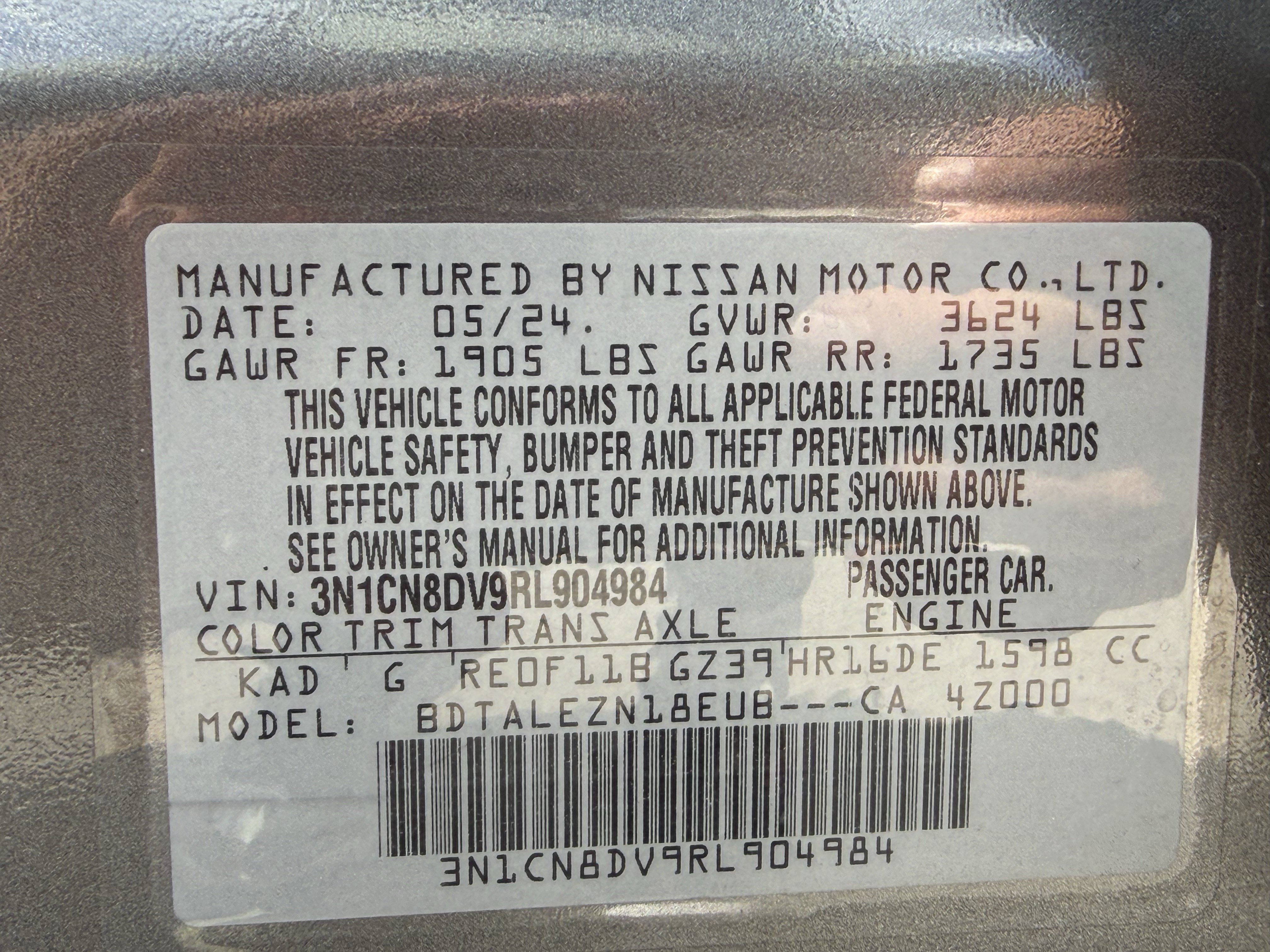 Used 2024 Nissan Versa S w/ Trunk Package FWD image 33