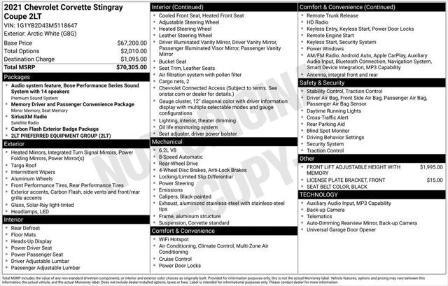 Used 2021 Chevrolet Corvette Stingray Preferred Cpe w/ 2LT RWD image 2