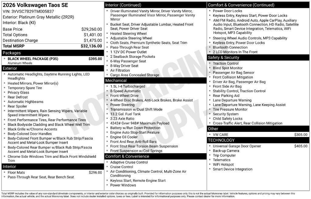 Certified 2026 Volkswagen Taos SE w/ Black Wheel Package FWD image 8