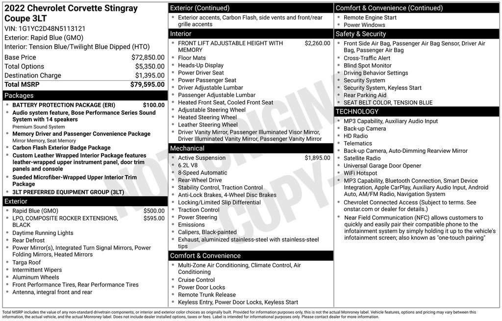 Used 2022 Chevrolet Corvette Stingray Premium Cpe w/ Battery Protection Package RWD image 29