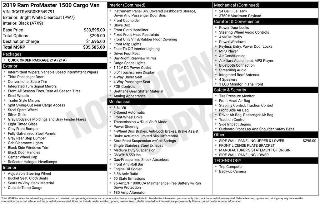 Used 2019 RAM ProMaster 1500 FWD image 6