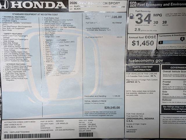New 2026 Honda Civic Sport image 16