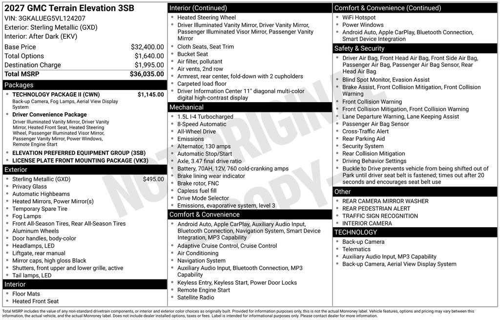 New 2027 GMC Terrain Elevation w/ Technology Package II AWD/4WD image 2