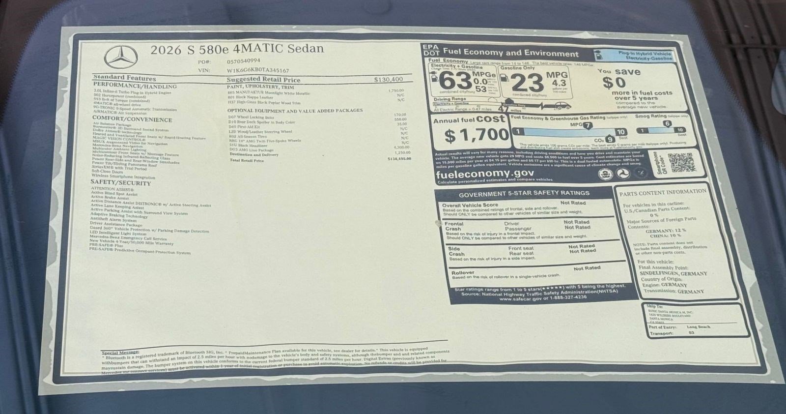 New 2026 Mercedes-Benz S 580e 4MATIC Sedan image 31