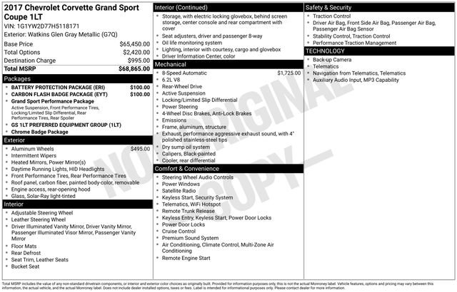 Used 2017 Chevrolet Corvette Grand Sport w/ Carbon Flash Badge Package RWD image 29