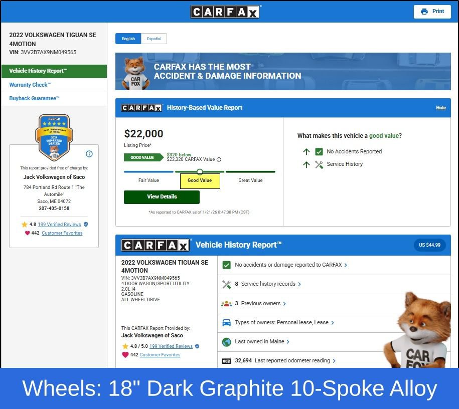 Used 2022 Volkswagen Tiguan SE image 13