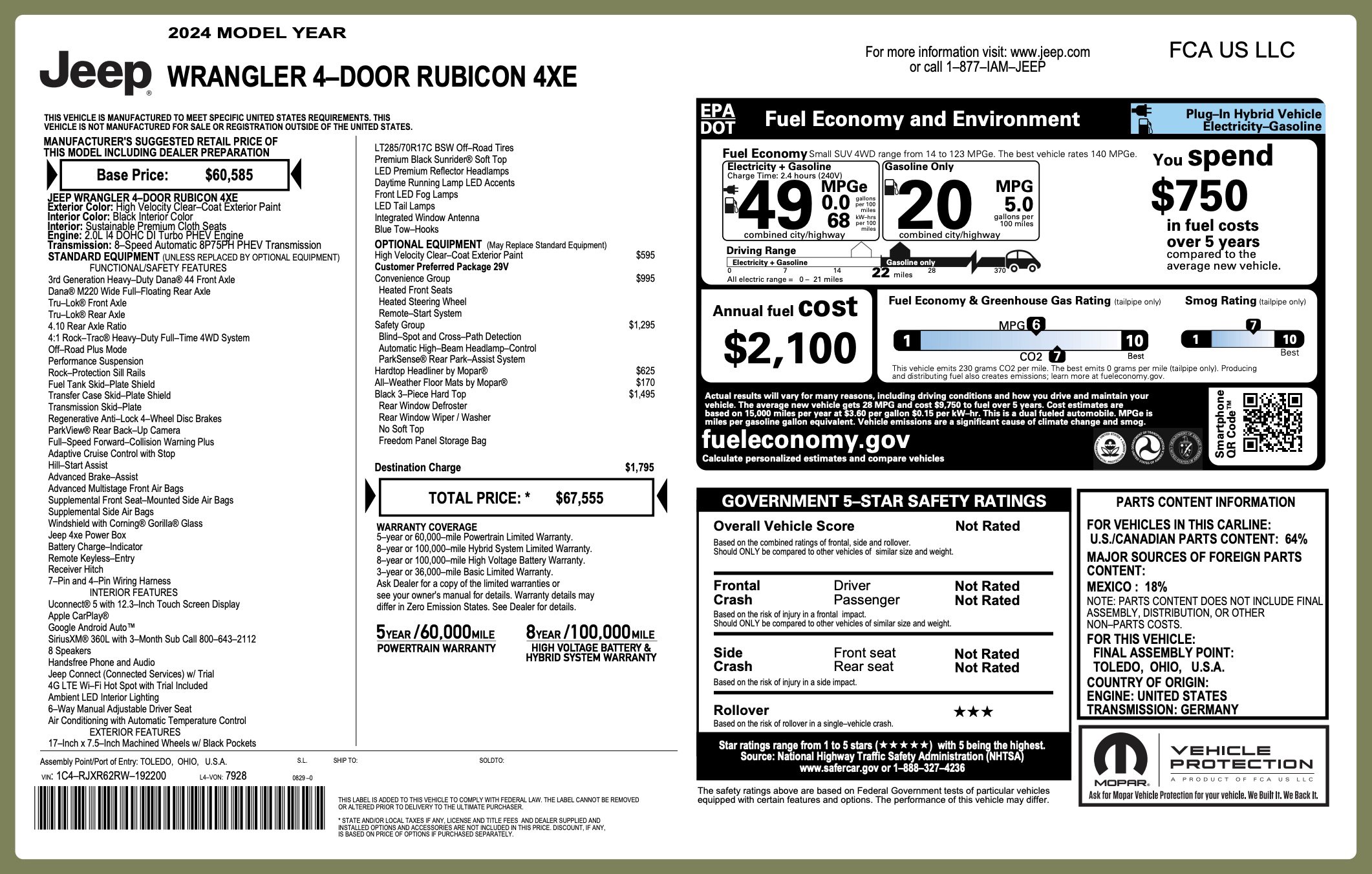 Used 2024 Jeep Wrangler Unlimited Rubicon 4xe w/ Safety Group image 5