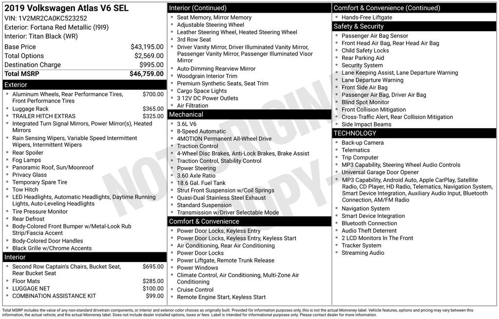 Used 2019 Volkswagen Atlas SEL AWD/4WD image 51