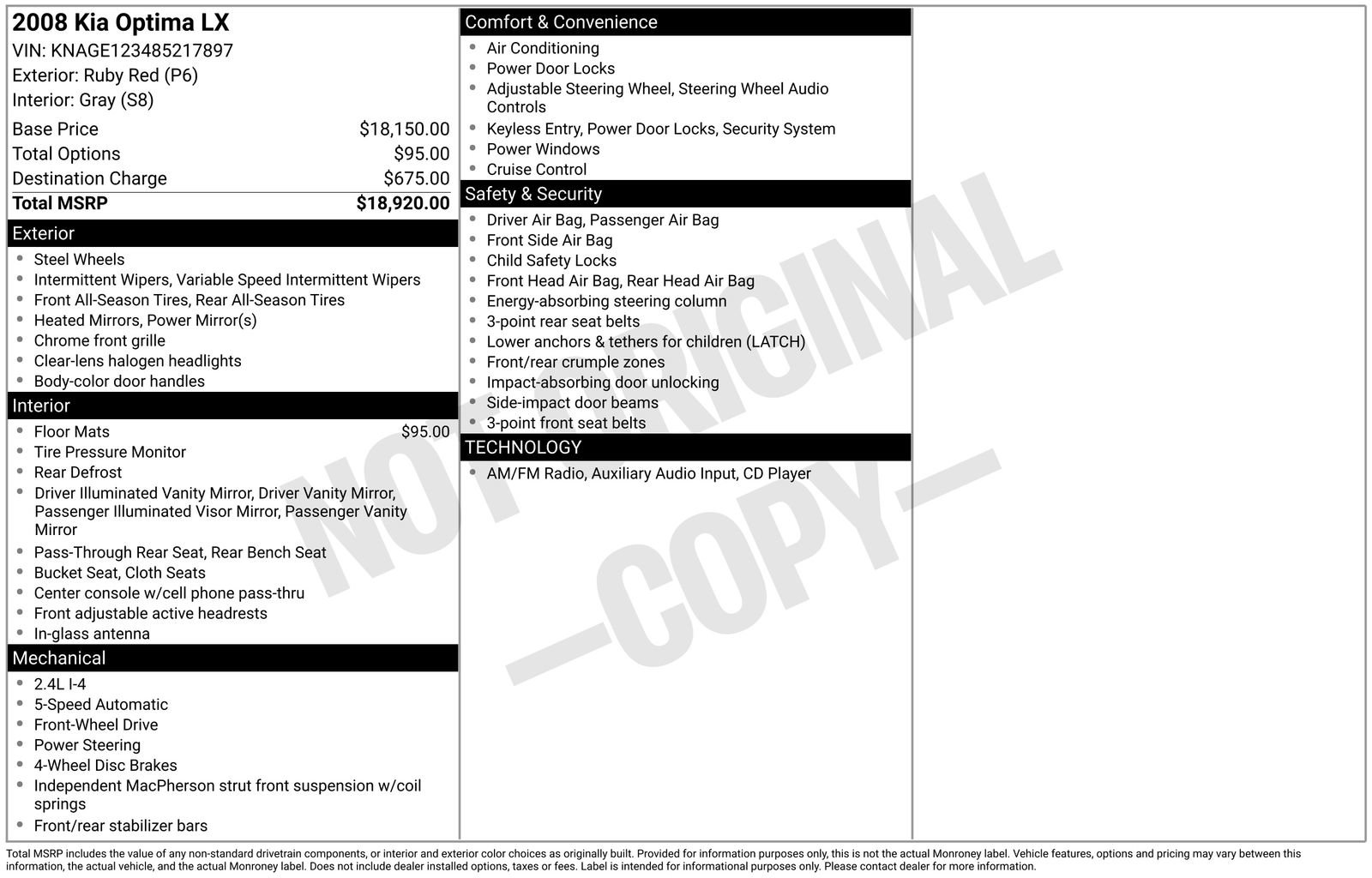 Used 2008 Kia Optima LX image 2