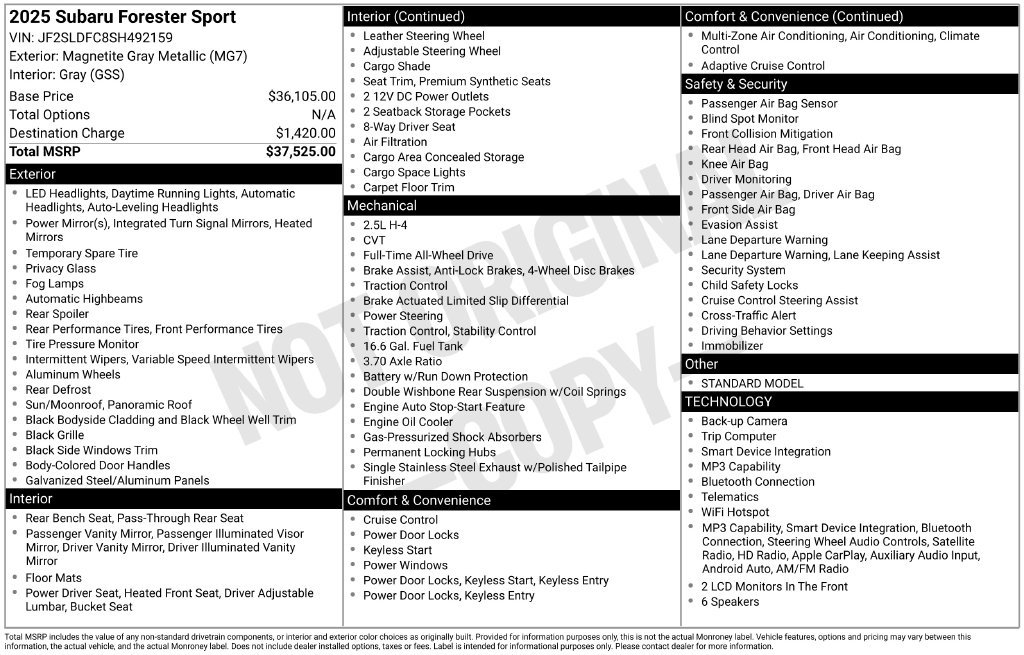 Certified 2025 Subaru Forester Sport AWD/4WD image 11