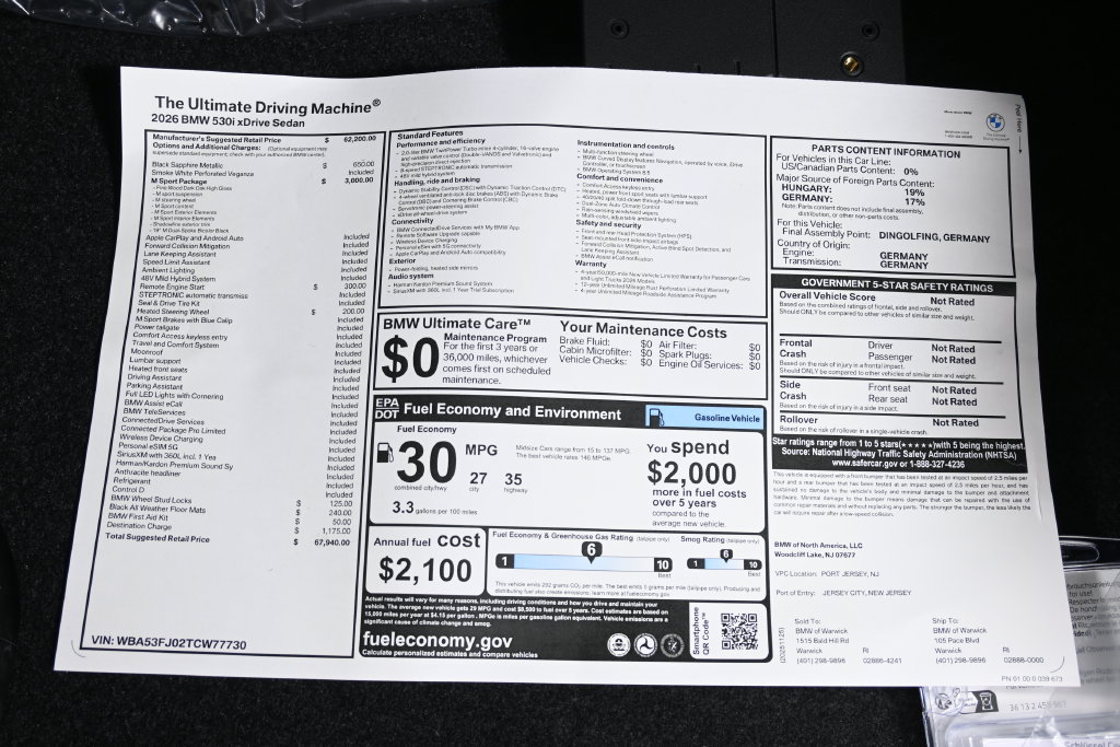 Used 2026 BMW 530i xDrive w/ M Sport Package AWD/4WD image 38