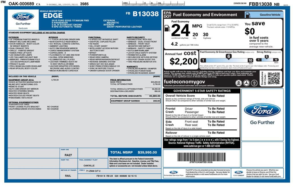 Used 2015 Ford Edge Titanium w/ Equipment Group 301A FWD image 21