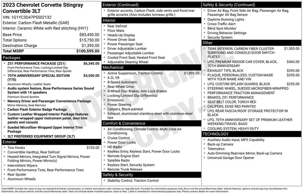 Used 2023 Chevrolet Corvette Stingray Premium Conv w/ Z51 Performance Package RWD image 49