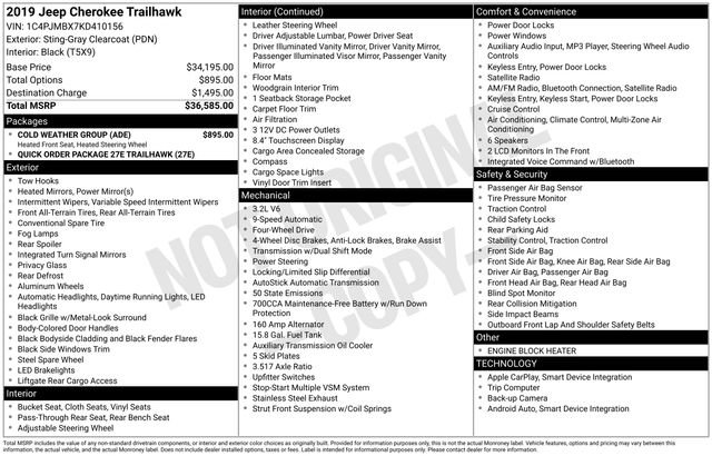 Used 2019 Jeep Cherokee Trailhawk w/ Cold Weather Group image 36