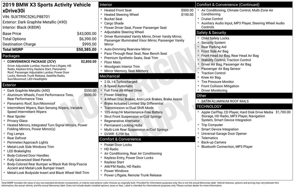 Used 2019 BMW X3 xDrive30i w/ Convenience Package image 7