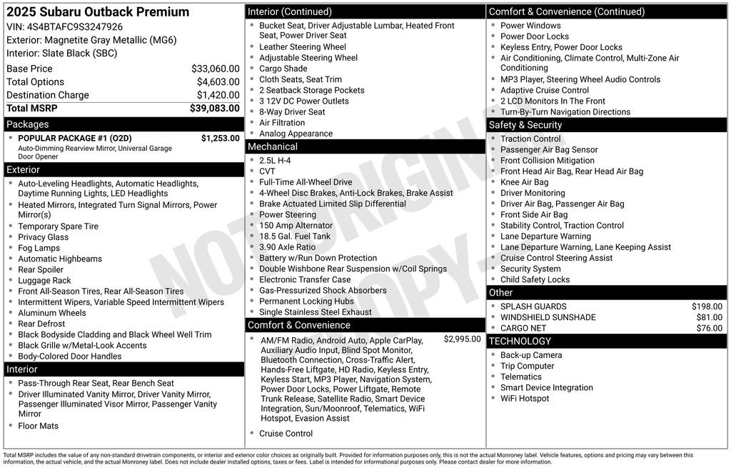 Certified 2025 Subaru Outback Premium w/ Popular Package #1 image 47