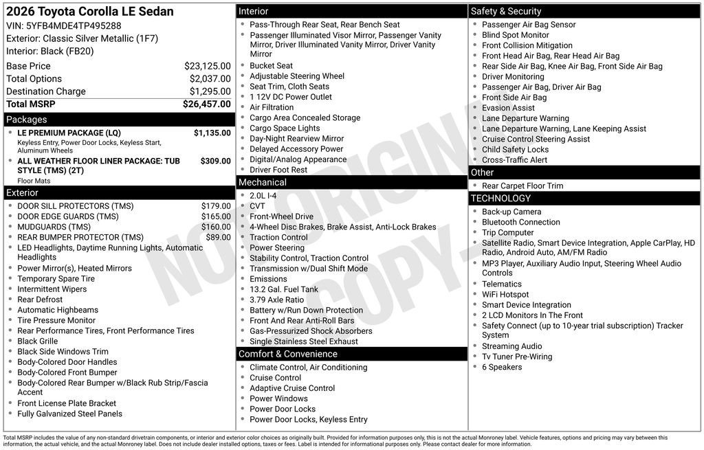 New 2026 Toyota Corolla LE w/ LE Premium Package FWD image 6