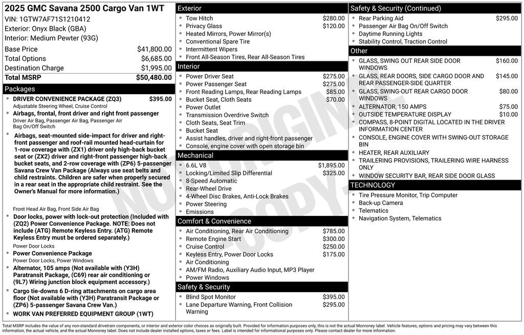 New 2025 GMC Savana 2500 w/ Driver Convenience Package RWD image 37