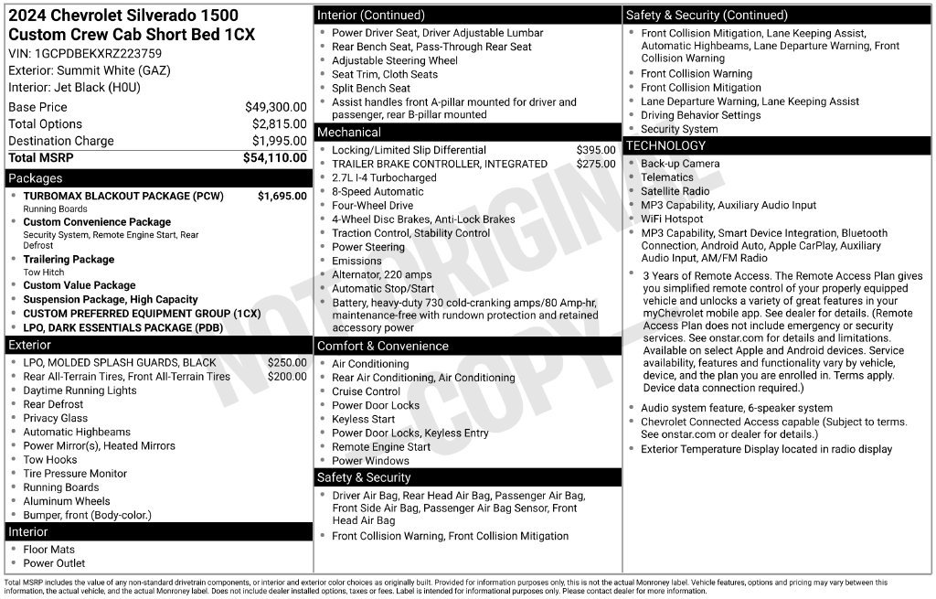 Used 2024 Chevrolet Silverado 1500 Custom w/ Turbomax Blackout Package AWD/4WD image 35